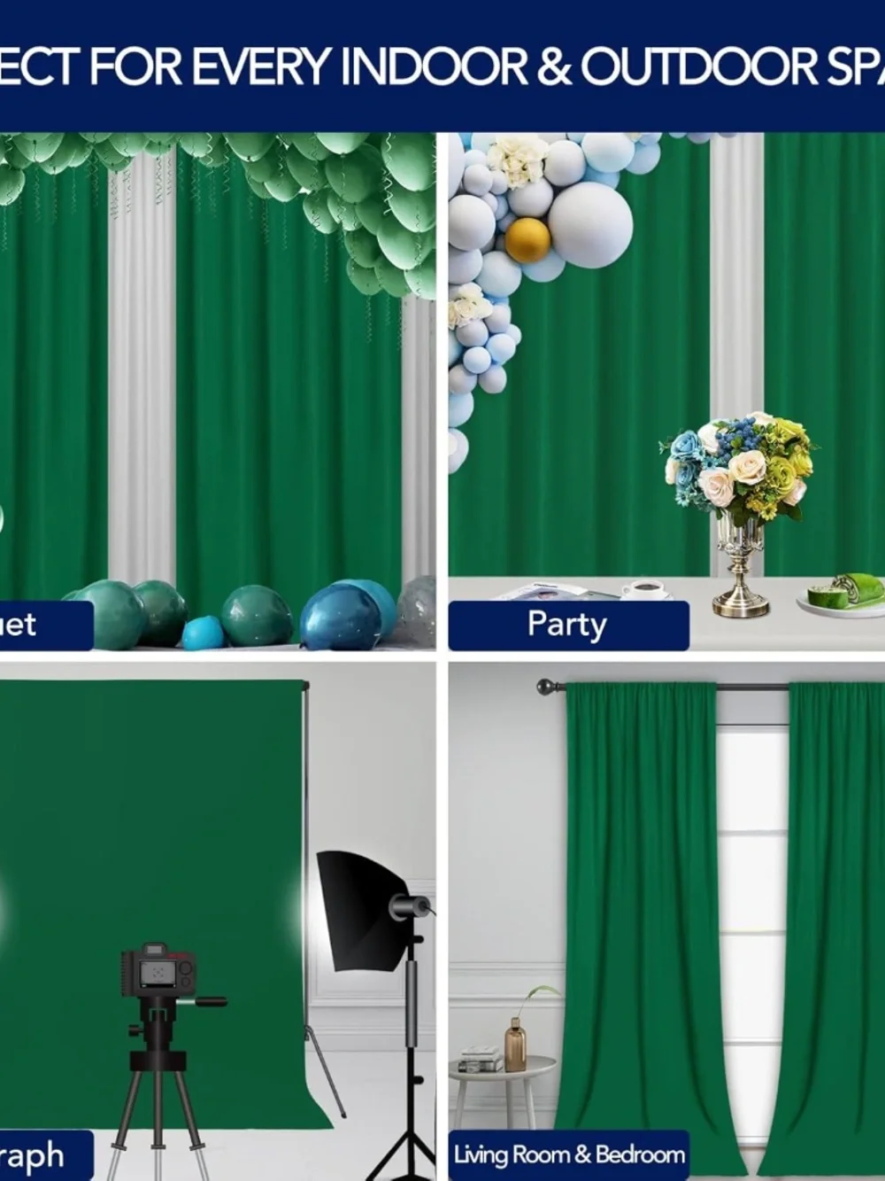 NEW PureFit Green Backdrop Curtains for Parties, Birthday, Photoshoot, Wedding